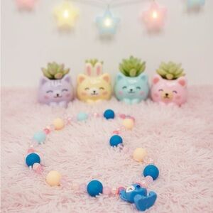 Blue Beaded Phone chain key chain Lanyard with Charm - stitch